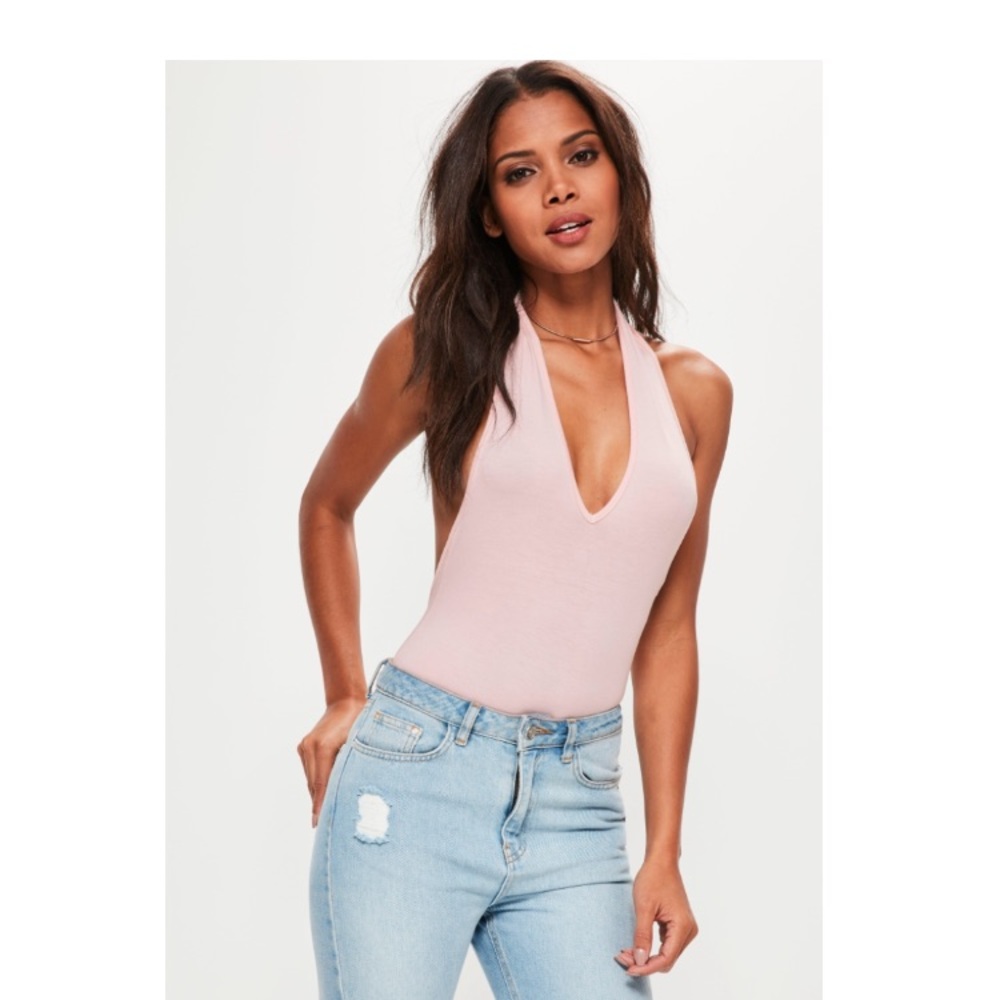 Pale Pink Shimmer Halter Bodysuit